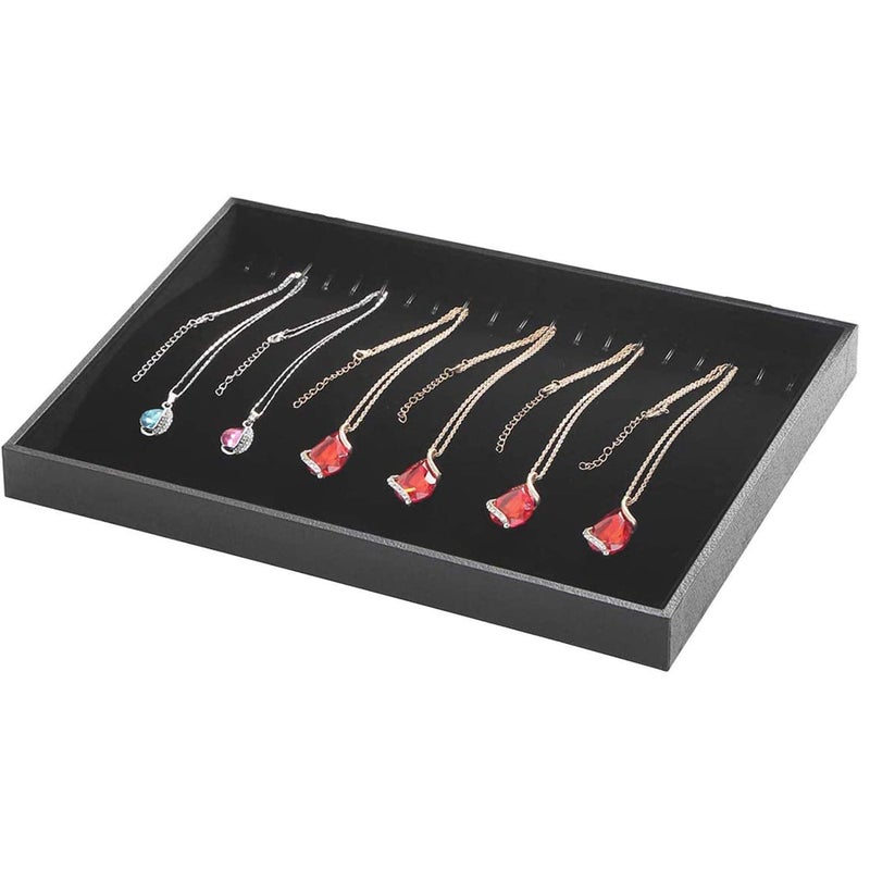 Pimuza Black Velvet Stackable 20 Hooks Necklace Jewelry Tray Showcase Display Organizer Holder for Dresser Decorative Storage Box Case Single Plate for Little Girls Accessary, Women Long Hand Chains jewels - Image 2